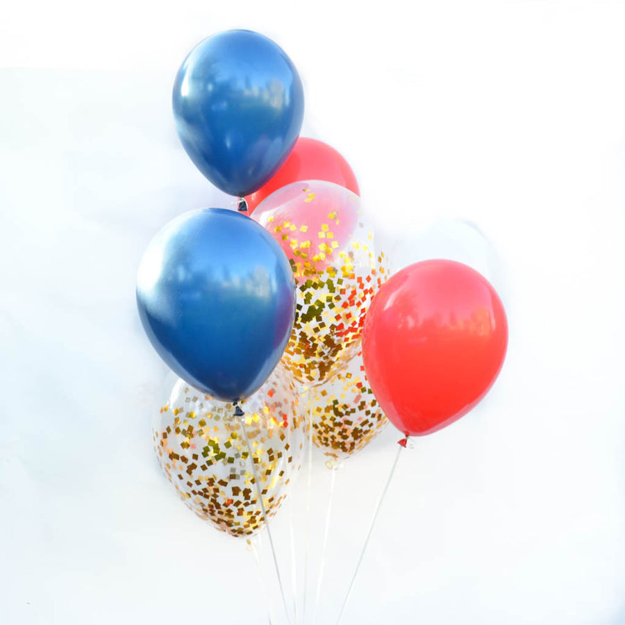 gold confetti balloons red white blue