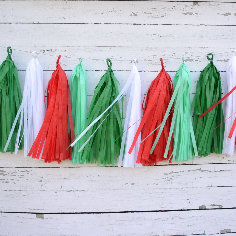 Christmas Tassel Garland, Jolly Red, Green, Mint and White