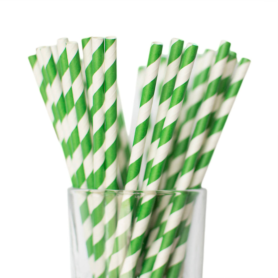 Dark Green Striped Straws
