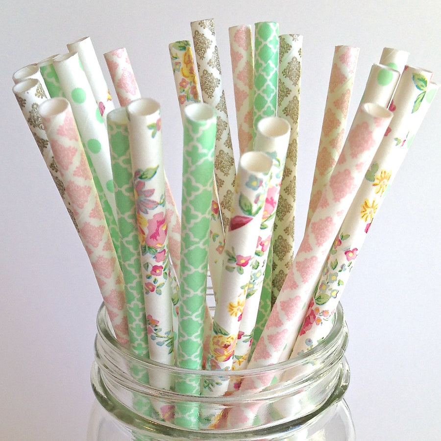 English Garden Floral Wedding Paper Straws