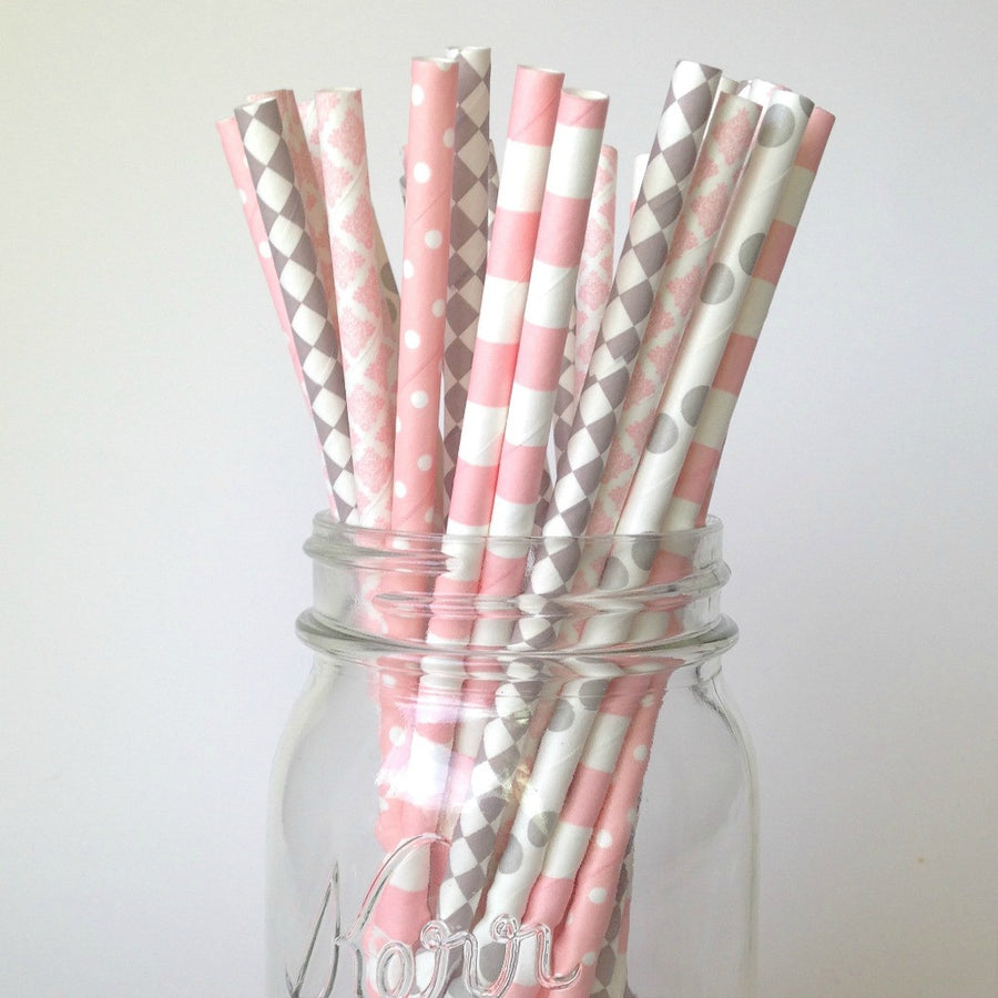 blush and gray straws