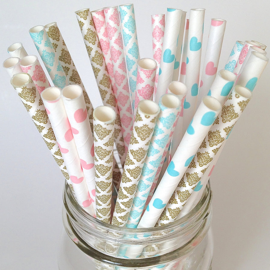 Pink Blue Gold Paper Straws