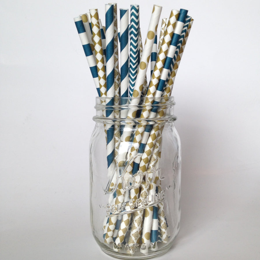 Navy and Gold Engagement Party Straw Multipack