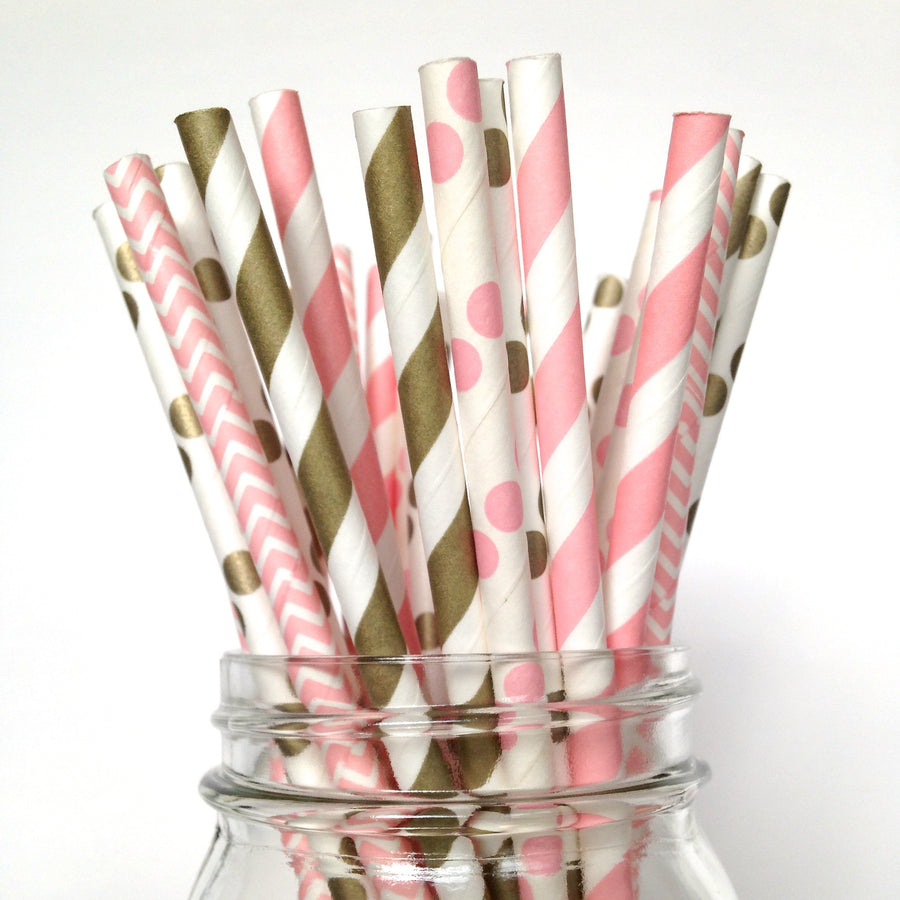 pink and gold polka dot straws