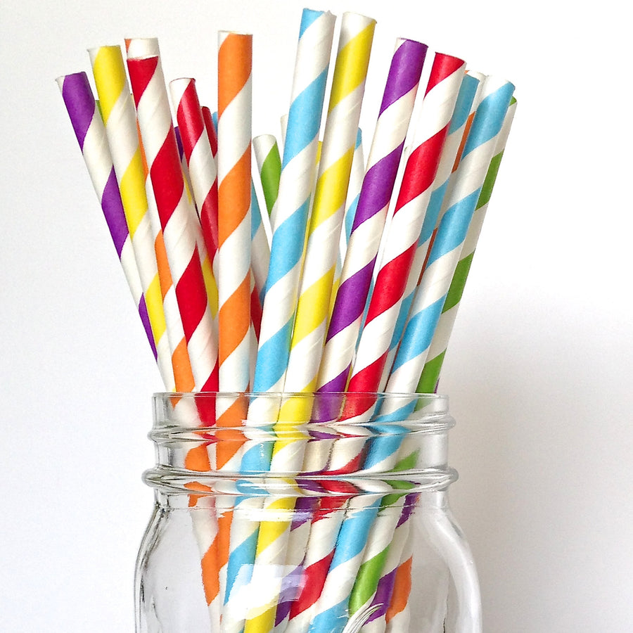 classic rainbow striped paper straws