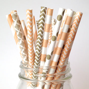 Peach and Gold Paper Straws