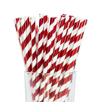 Metallic Red Striped Straws