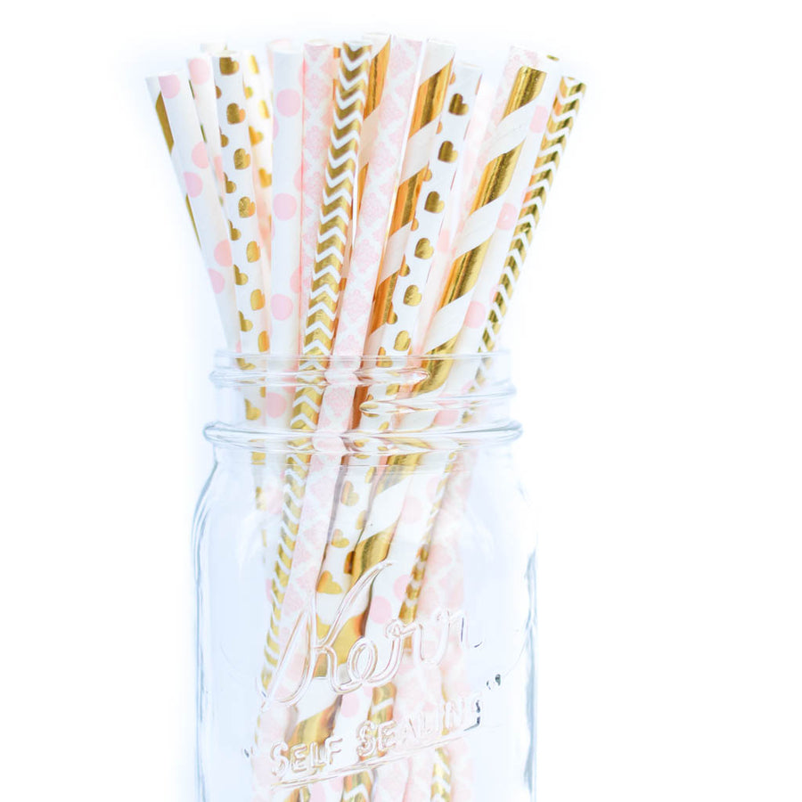 gold pink straws