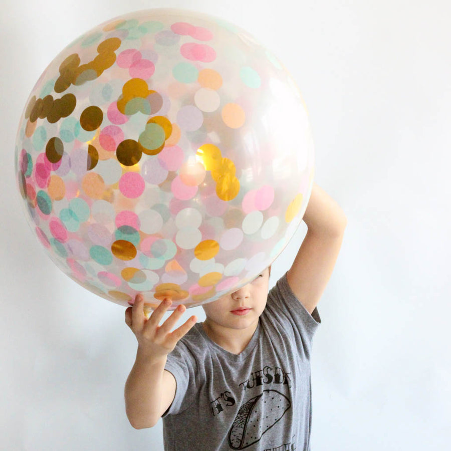 Giant Confetti Balloon filled with Unicorn Pastel and Gold Confetti