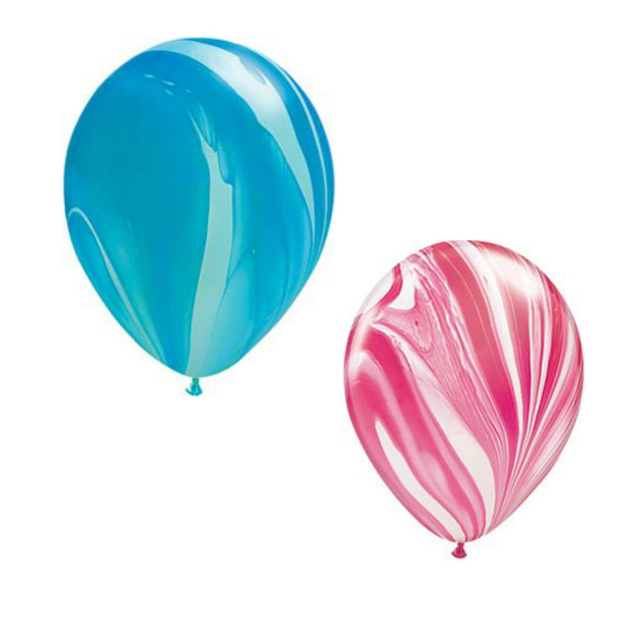 pink and blue marble balloons