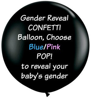Gender Reveal Confetti Balloon, 36 in. Jumbo Black Balloon filled with your choice of Pink or Blue Tissue Paper Confetti