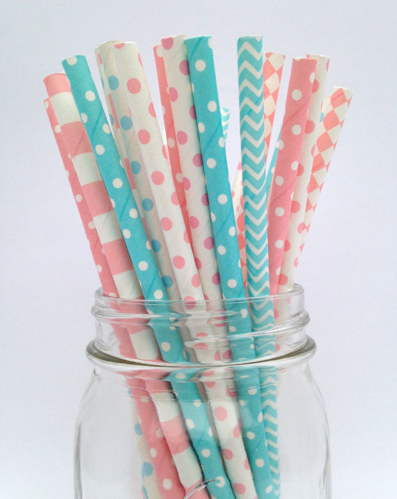 Pink and Blue Patterned Straws