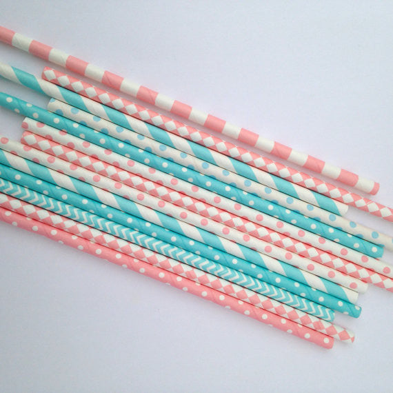Pink and Blue Patterned Straws
