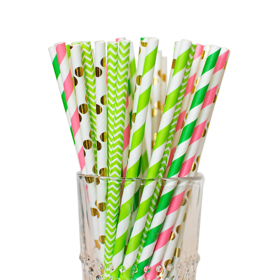 lime green pink straws