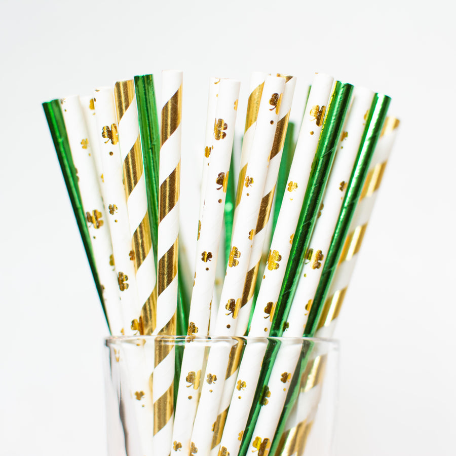gold and green st. patrick's day straws