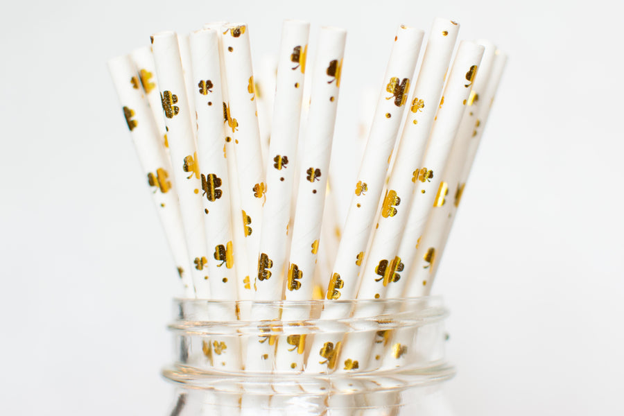 gold shamrock straws