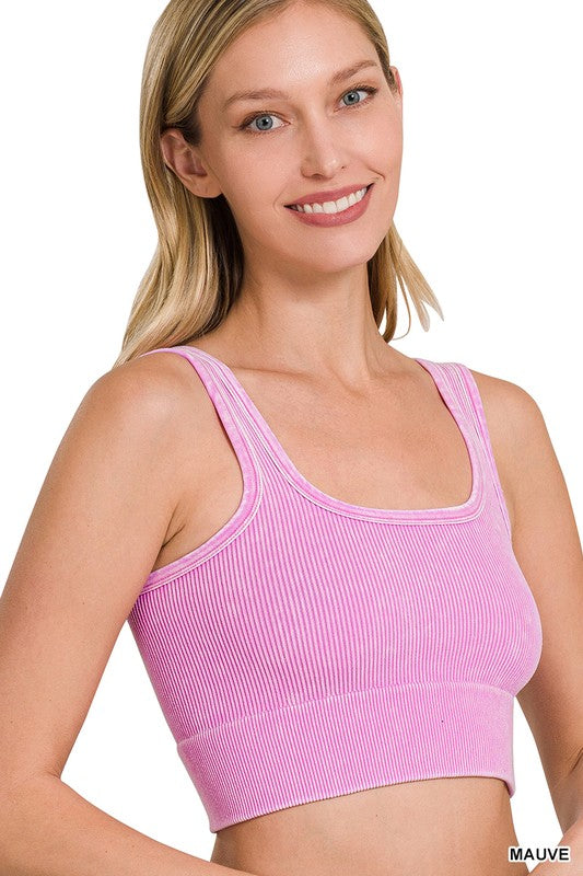 WASHED RIBBED SQUARE NECK CROPPED TANK TOP