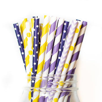 Princess Rapunzel Purple and Yellow Paper Straws