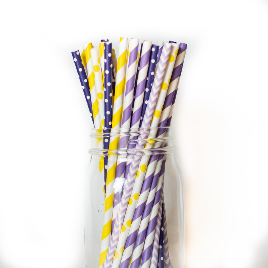 Princess Rapunzel Purple and Yellow Paper Straws