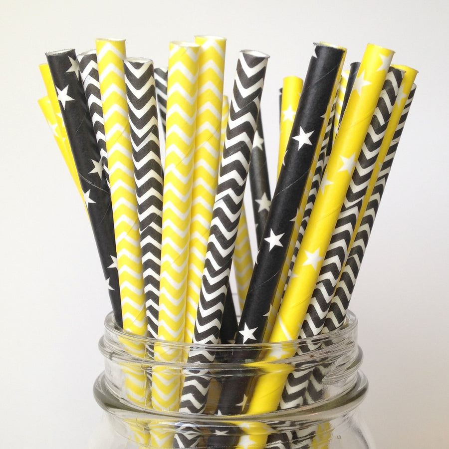 black and yellow straws