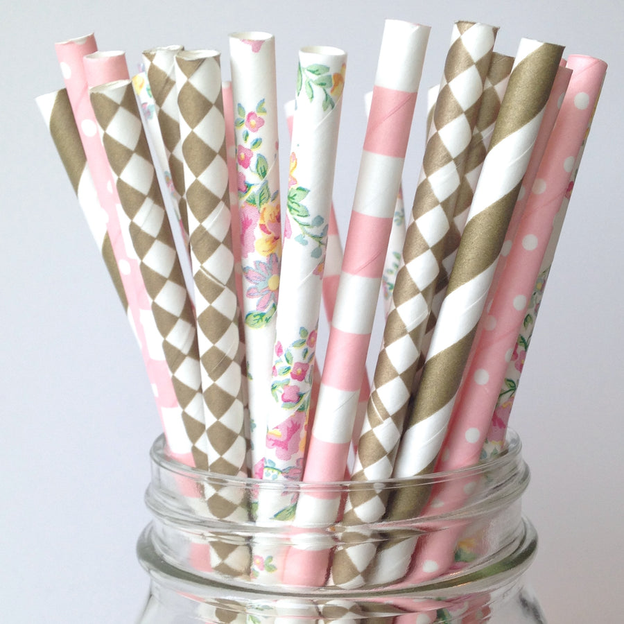 Pink and Floral paper straws