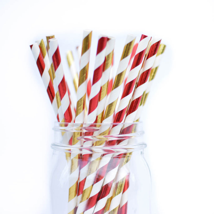 gold and red straws
