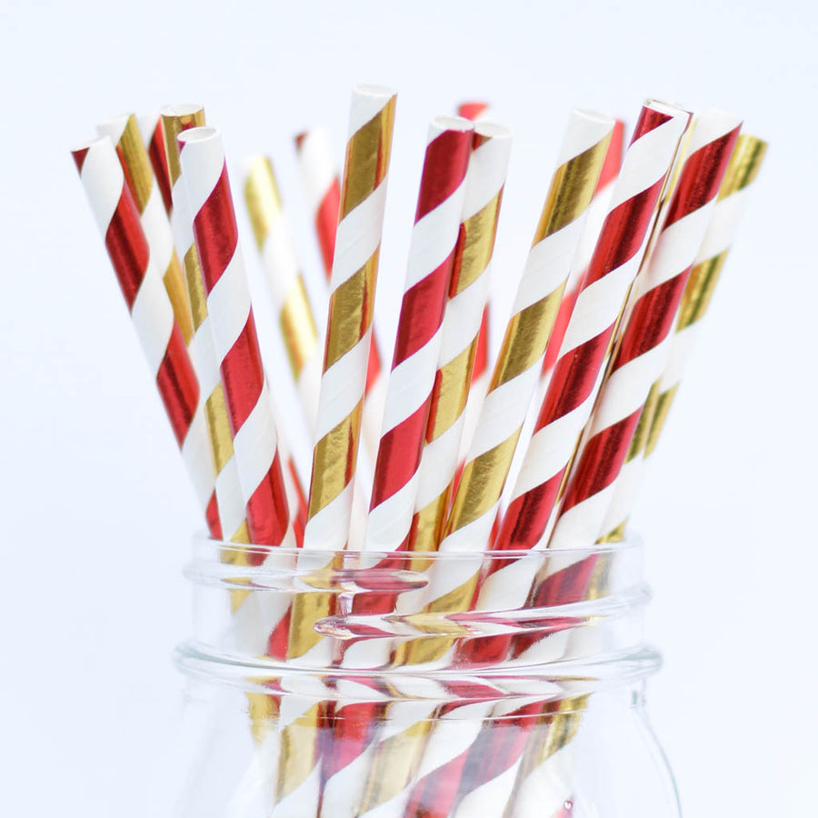 red and gold straws