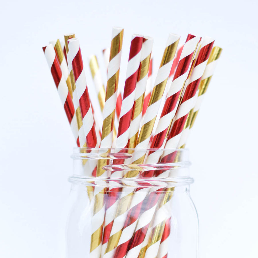 red and gold paper straws