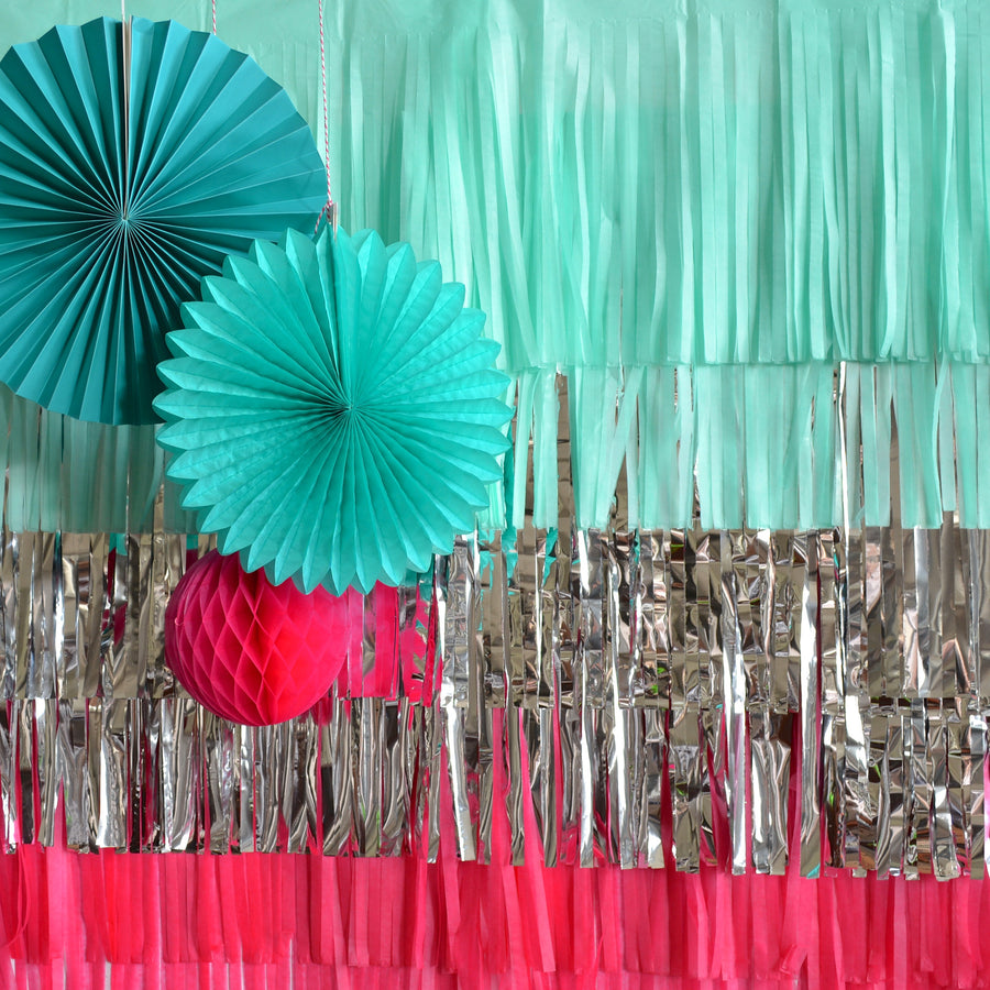 Tissue Tassel Photo Backdrop: Mint, Silver and Fuchsia Pink