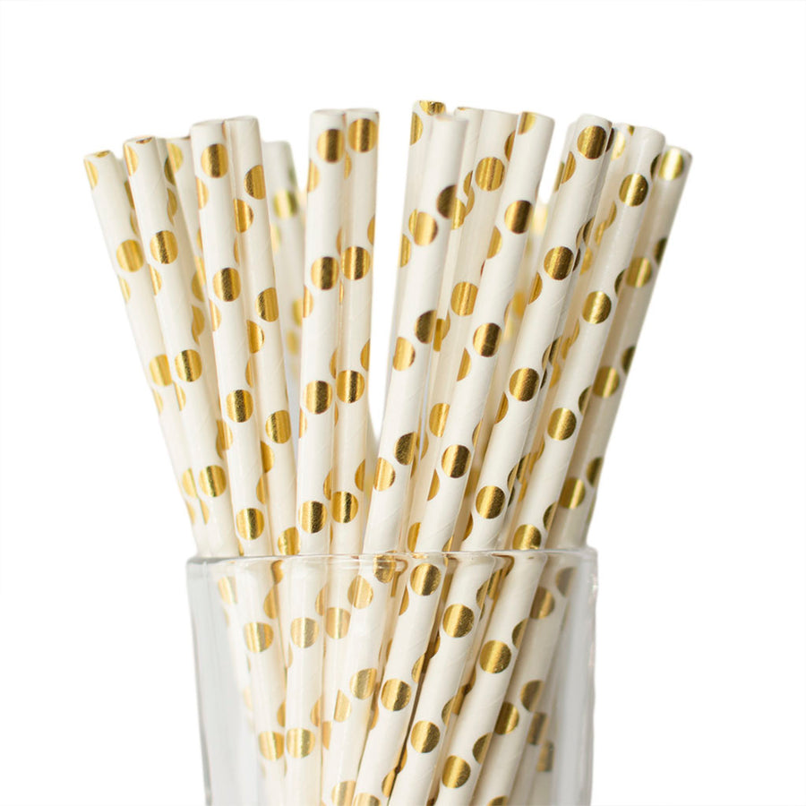 gold polkadot straws