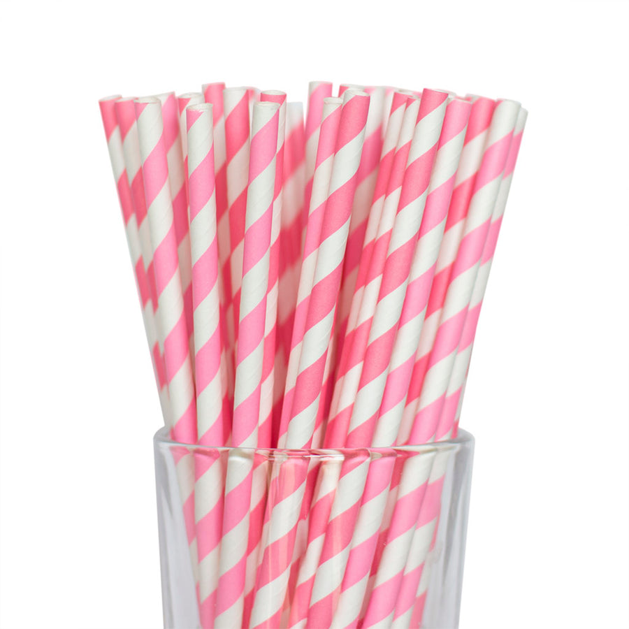 Hot Pink Striped Straws