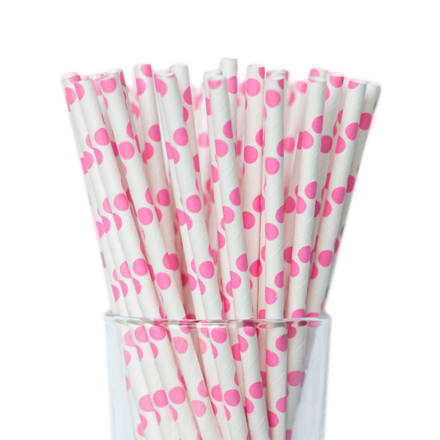 bright pink polkadot straws