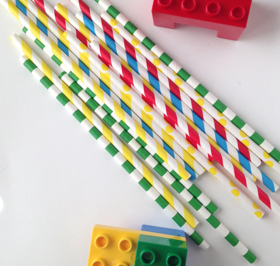 building blocks party straws