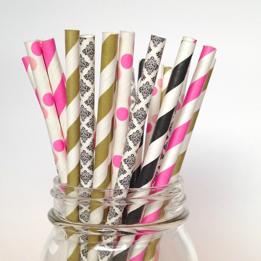 black gold pink straws