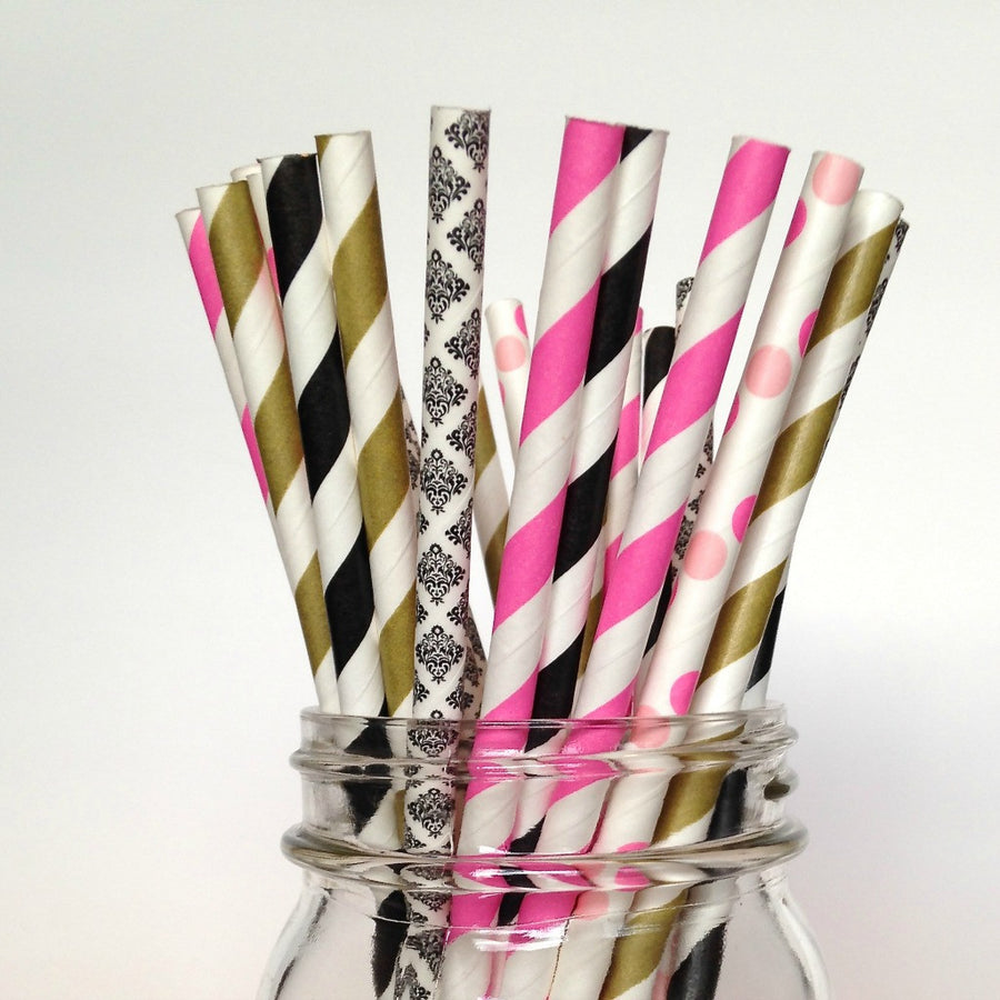 black gold pink straws