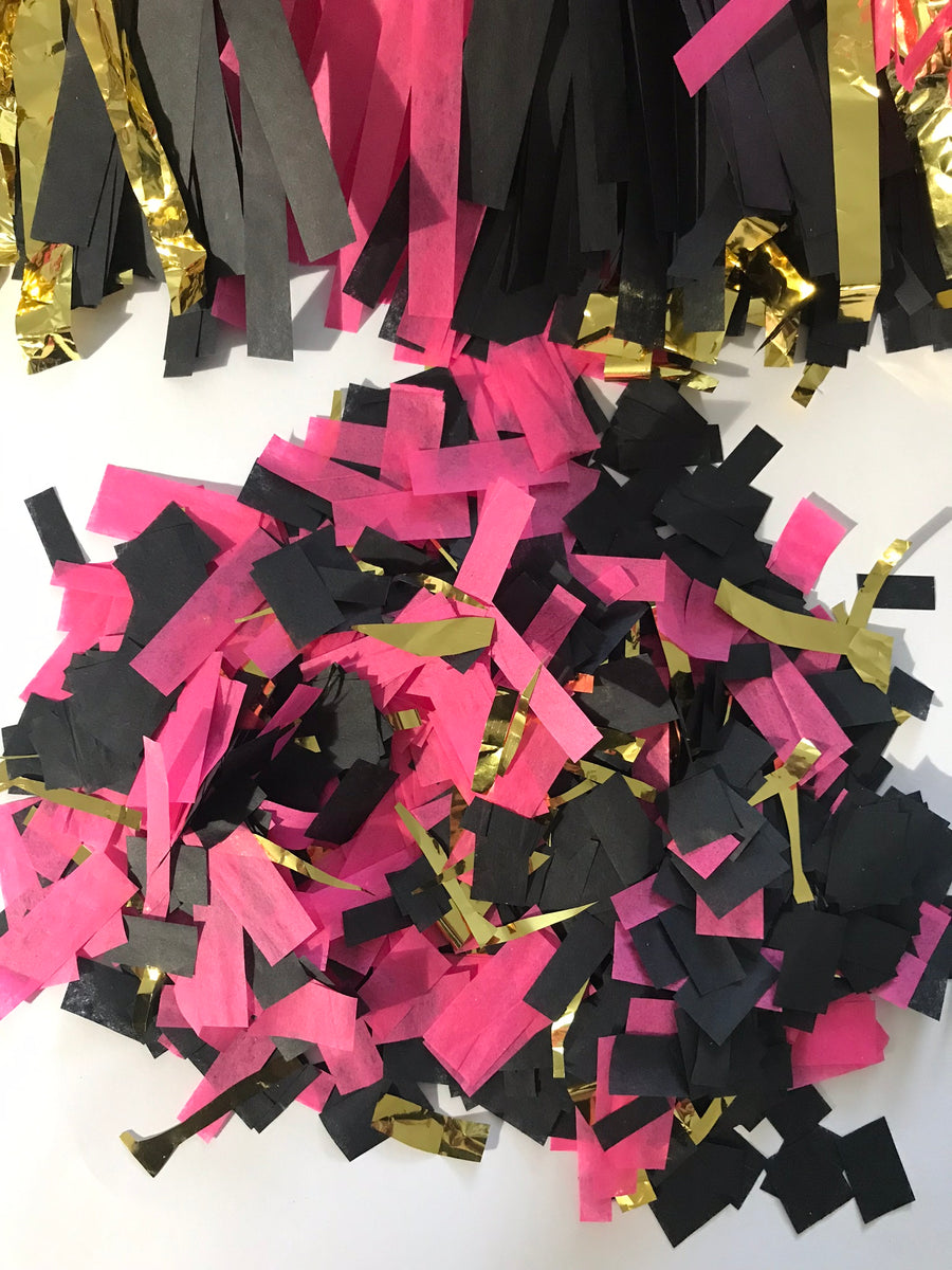 black, hot pink, gold Confetti