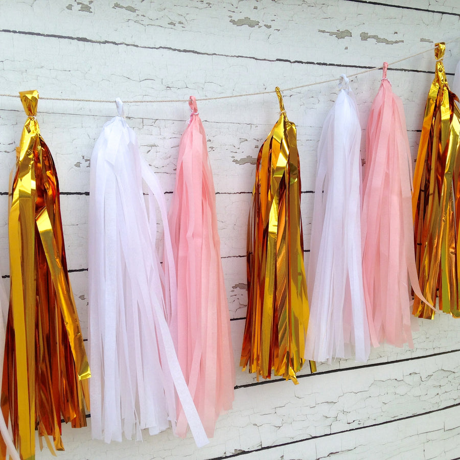 Pink White and Metallic Gold Tissue Tassel Garland Kit