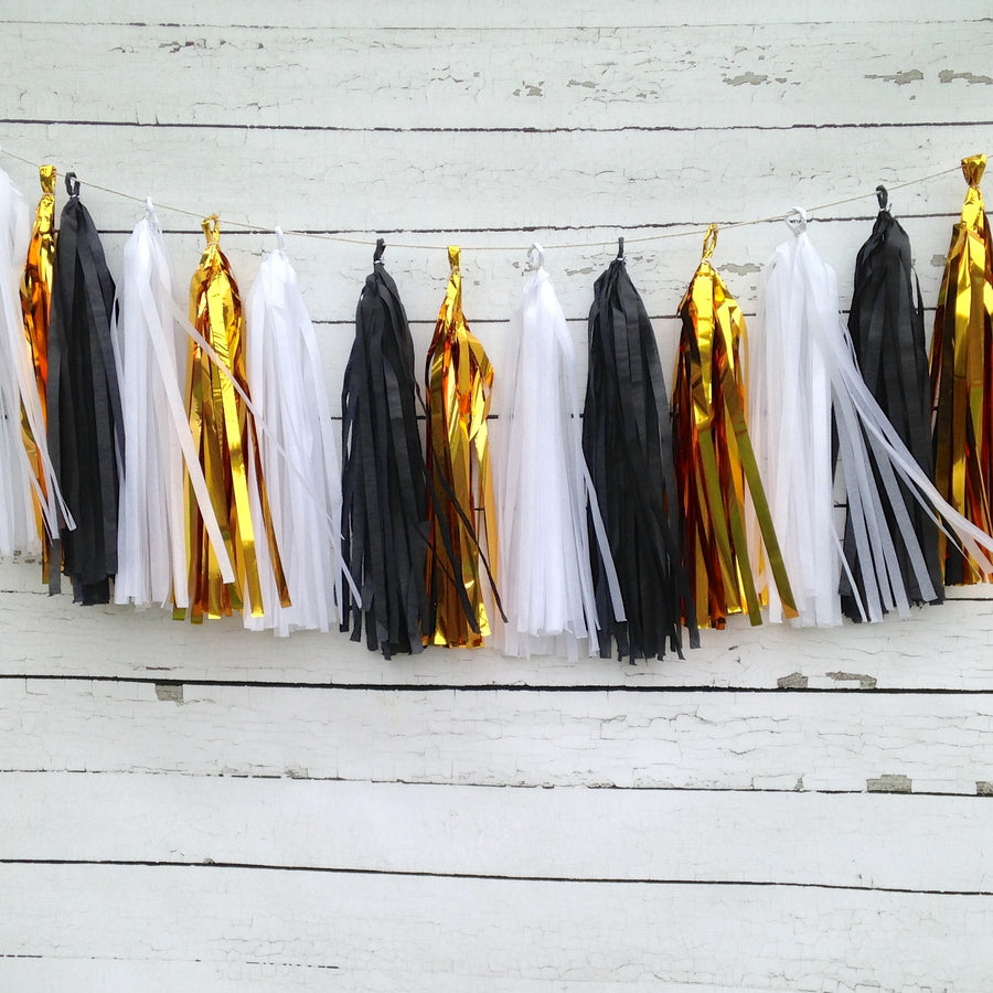 Black and Gold Chic New Year's Tissue Tassel Garland Kit