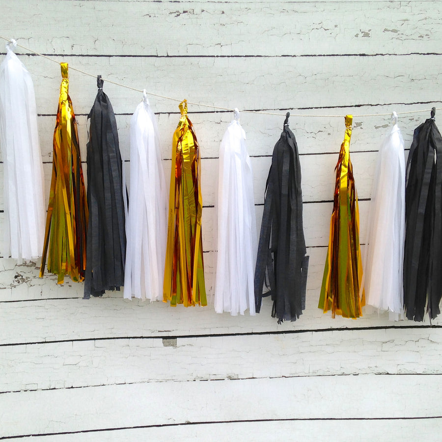 Black and Gold Chic New Year's Tissue Tassel Garland Kit