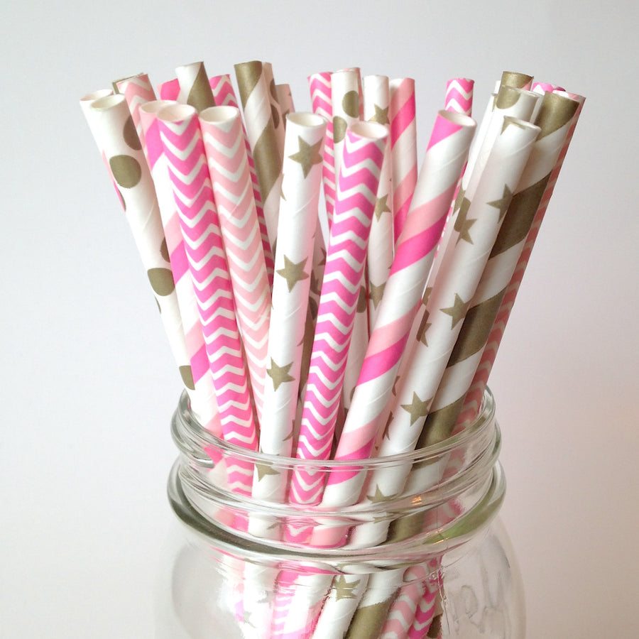 Hot Pink and Gold Bachelorette Party Straws