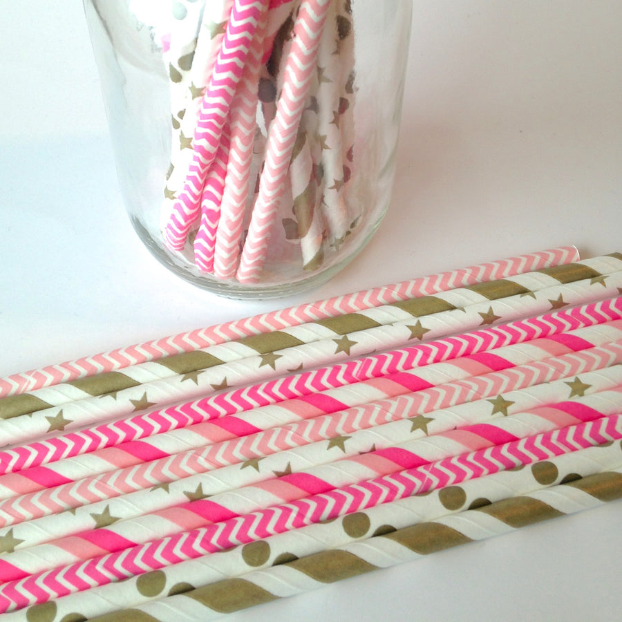 Hot Pink and Gold Bachelorette Party Straws