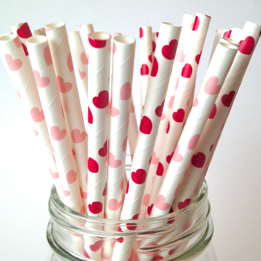 Sweetheart Red and Pink Paper Straws