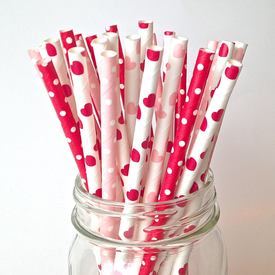 This is Love Valentine Pink and Red Straws