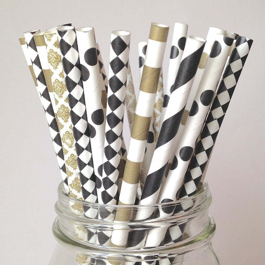 black and gold paper straws