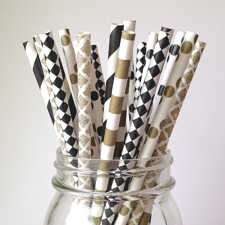 gold and black straws