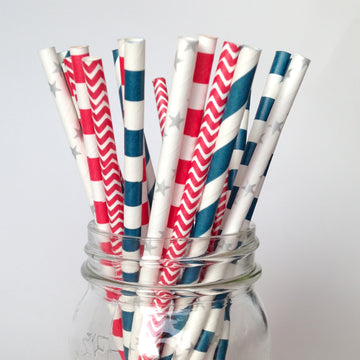 Patriotic Red White and Blue Paper Straws