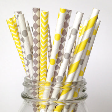 Yellow and Gray Baby Shower Straws