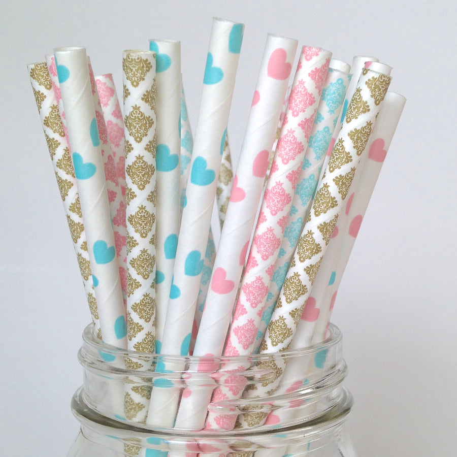 Pink Blue Gold Paper Straws