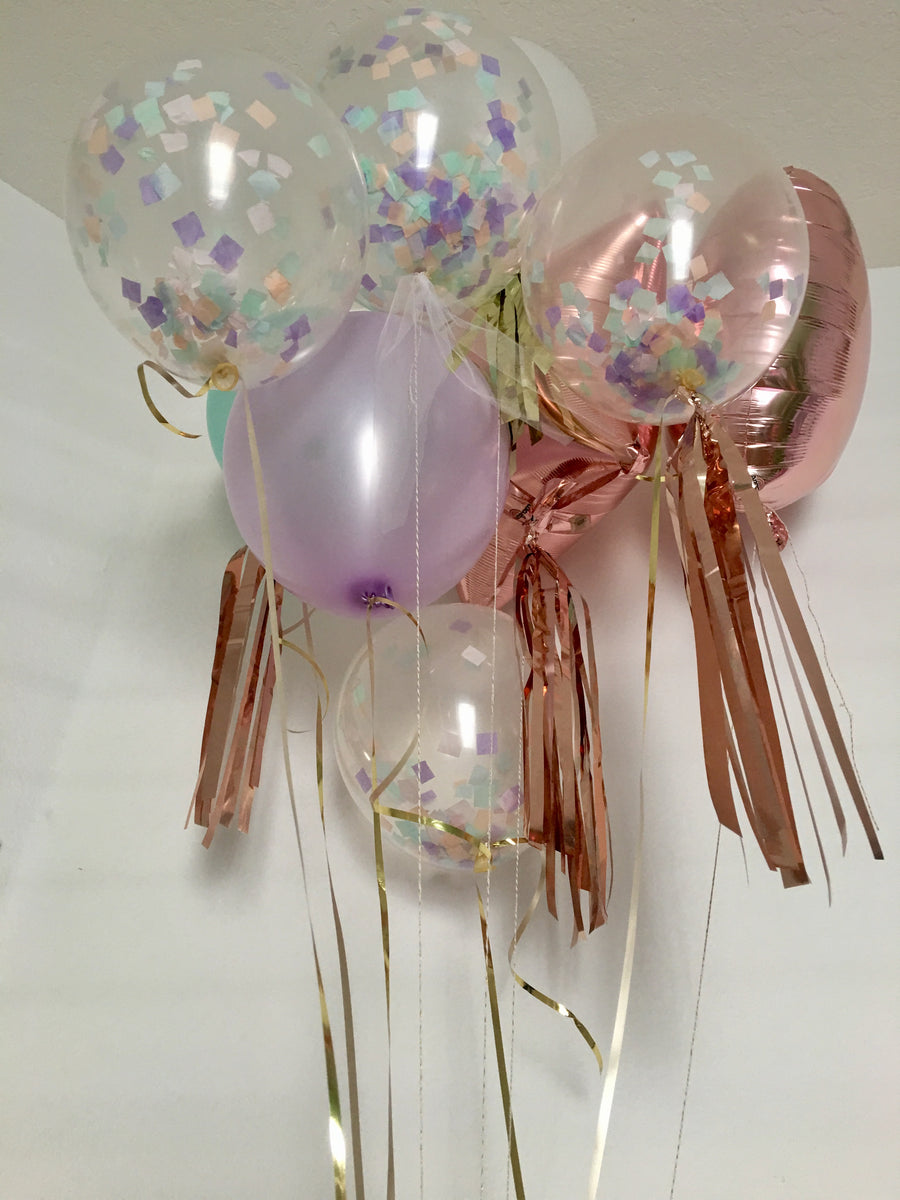 Lavendar, peach, mint,  Rose Gold Balloon Bouquet,  11 in. latex and foil balloons