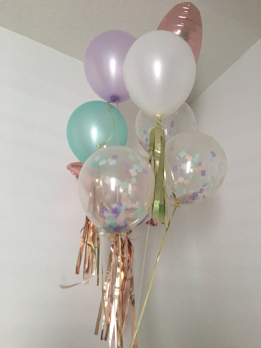 Lavendar, peach, mint,  Rose Gold Balloon Bouquet,  11 in. latex and foil balloons